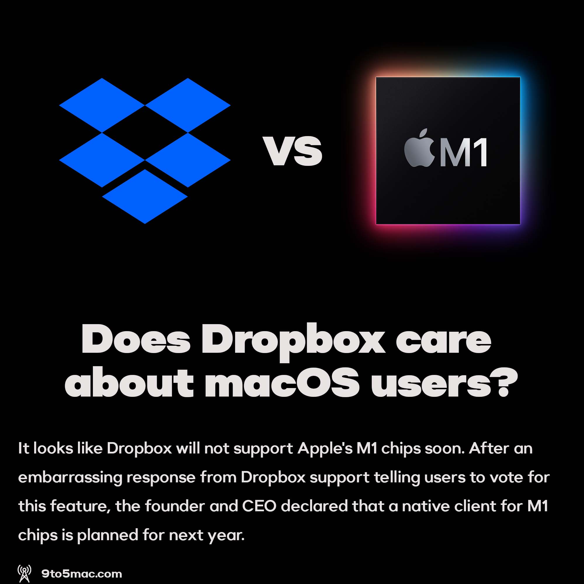 We will not see native Dropbox client for Apple's M1 chips soon