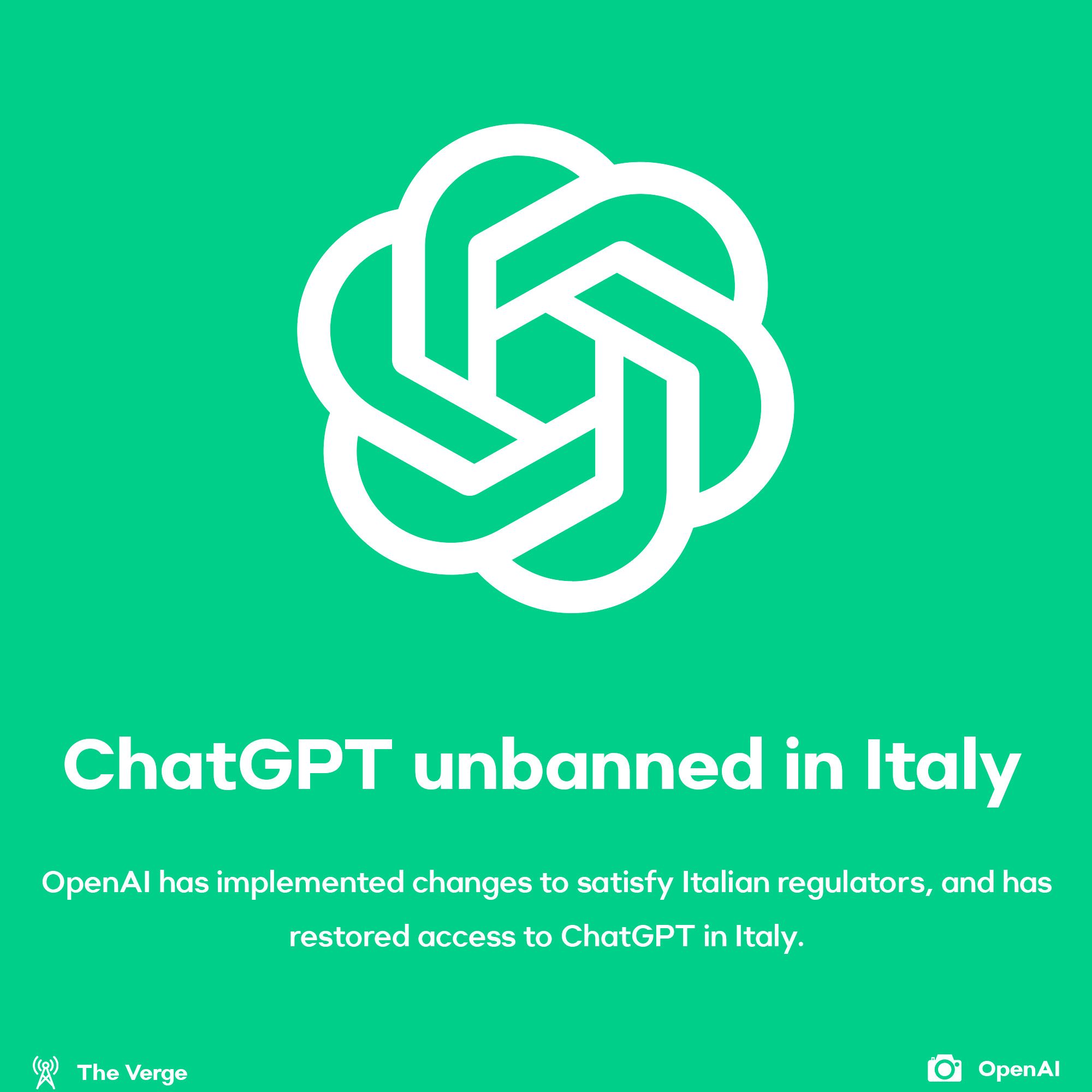 ChatGPT unbanned in Italy