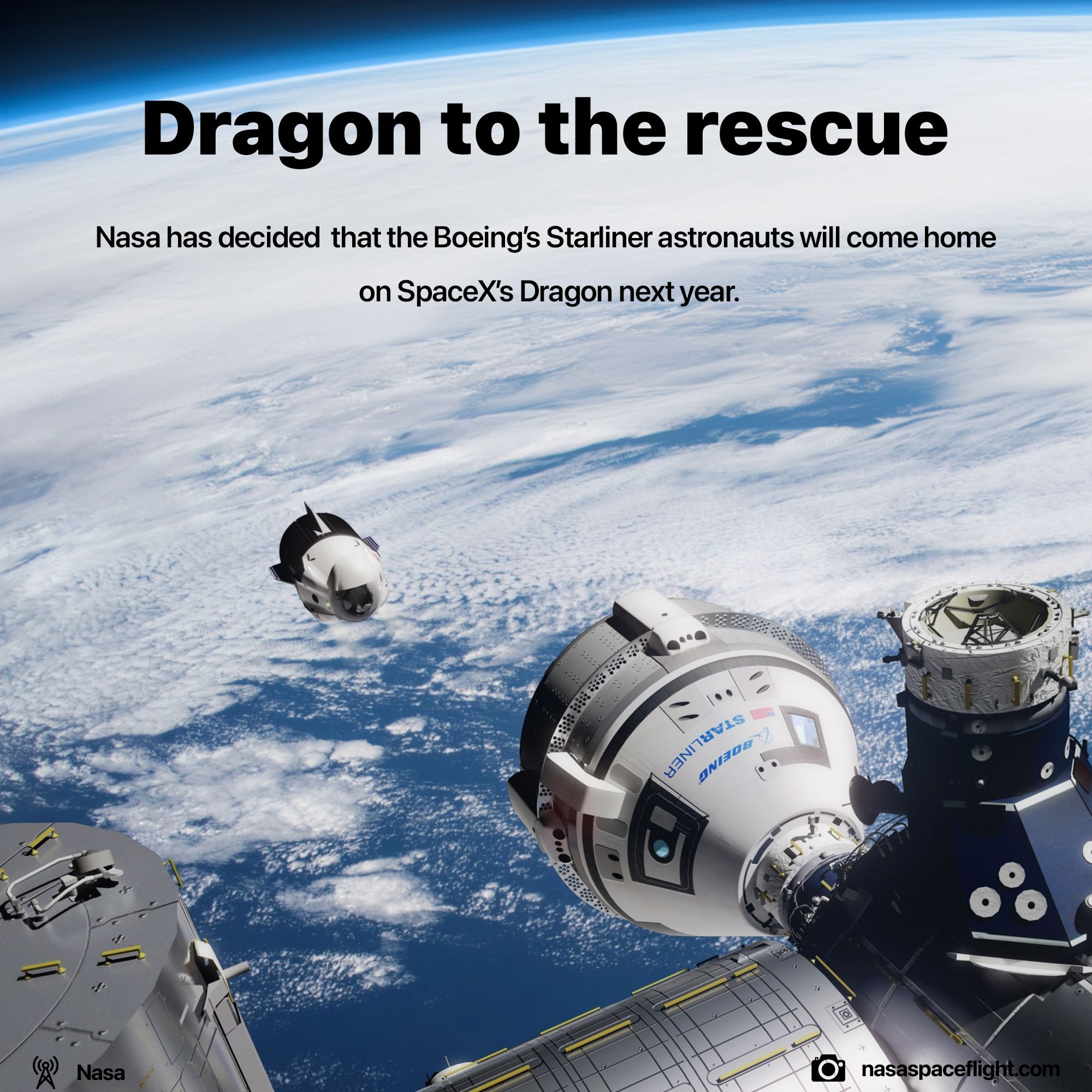 Boeing Starliner will return without crew and astronauts will return onboard of SpaceX Dragon