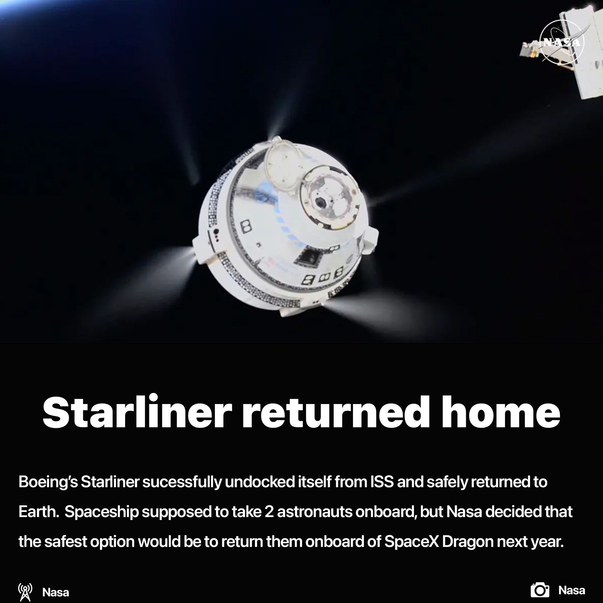 Starliner returned home