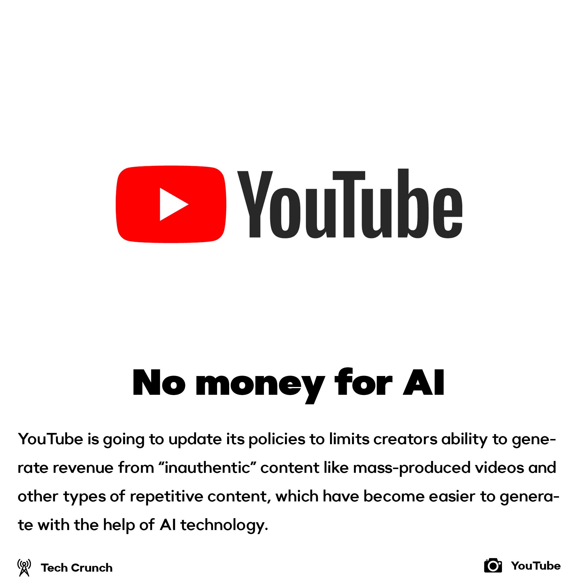 YouTube will demonetized AI content