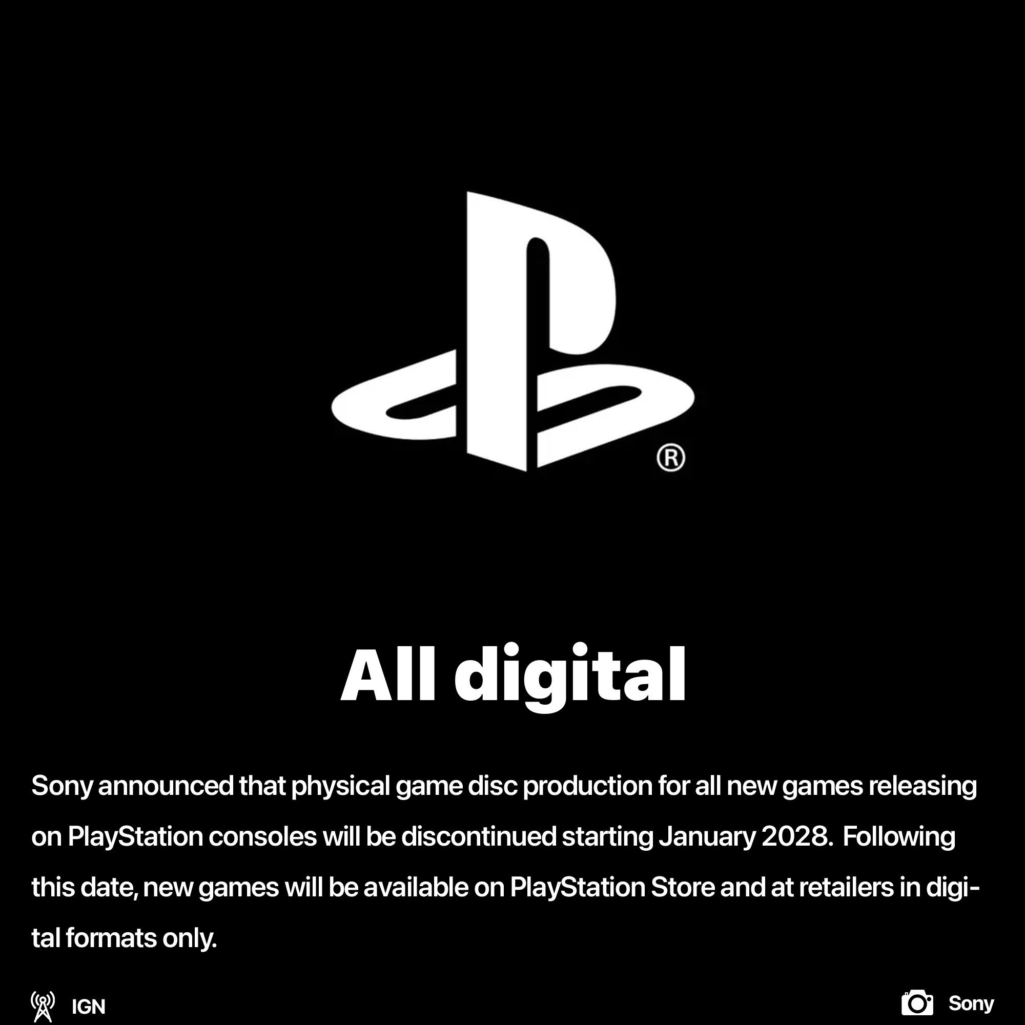 PlayStation games will be digital only